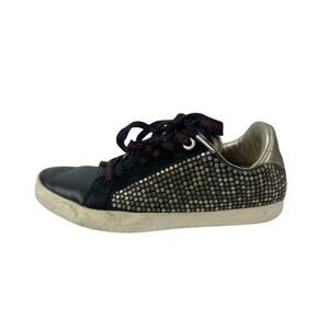 Zadig & Voltaire Black Leather Studded Lace Up Round Toe Sneakers Shoes Size 8.5